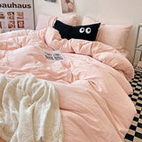 Flytonn-2025 Spring Bedding Set Nordic Green Pink Duvet Cover Set No Filling Soft Washed Cotton Ins Style Boys Girls Single Queen Size Bed Linen Pillowcases