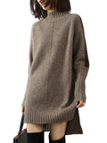 Flytonn-Black Friday Sale - Loose Long Sleeves Contrast Color Half Turtleneck Sweater Dresses