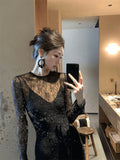 Flytonn-y2k outfits French Style High end Exquisite Black Slip Dress Women Summer Fashion Lace Hollow Bottomming Shirt Long Dress Set Two Piece Set