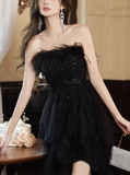 Flytonn-Christmas Thanksgiving Gift New Year's Eve Dress Black Strapless Prom Dress New Birthday Outfits Christmas Thanksgiving Gift New Year's Eve Dress1611