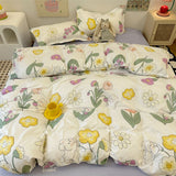 Flytonn-2025 Spring Bedding Set Korean Style Duvet Cover Set No Filler Fashion Floral Ins Twin Double Queen Size Boys Girls Flat Sheet Pillowcases Bedding Linen