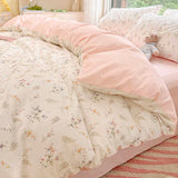 Flytonn-2025 Spring Bedding Set Ins Pink Flowers Bedding Set Fashion Flat Sheet Duvet Cover No Filling Pillowcase Twin Full Queen Nordic Boy Girl Bed Linen