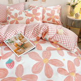 Flytonn-2025 Spring Bedding Set Kawaii Bedding Set Kids Adult Flat Sheet Duvet Cover Pillowcase Single Double Full Size Bed Linen Floral Cherry Home Textile