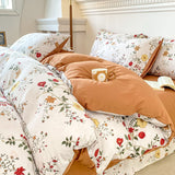 Flytonn-2025 Spring Bedding Set Cute Korean Duvet Cover Set Floral Style with Flat Sheet Pillowcase No filler Twin Queen Double Girls Boys Home Decor Bed Linens