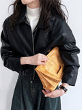 Flytonn-Winter Outfits Christmas Thanksgiving Gift New Year's Eve Outwear Long Sleeves Loose Solid Color Zipper Lapel Collar Jackets&Coats Outerwear