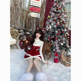 Flytonn-y2k outfits Winter Christmas Robe Red Vitality Christmas Style Sweet and Cute Cloak Base Shirt Strap Camisole Dress 3-Piece Set for Women