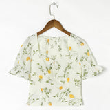 Flytonn-BACK TO SCHOOL OUTFIT Summer Tops For Women 2025 Sweetheart Neck Tie Bow Fruit Print Blouses Back Smocked Short Puff Sleeve Elegant Chiffon Blouse