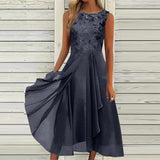 Flytonn-Black Friday Sale - Elegant Fashion Party O Neck Lace Sleeveless Prom A Line Boho Maxi Dress