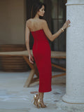 Flytonn Red Stapless High Slit Dress For Women Pockets Sleeveless Sexy Long Dress Slim High Waist Evening Party Dress Elegant