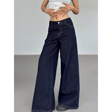 Flytonn-Blue Women Jeans High Waist Vintage Straight LOOSE Denim Y2K Pants Streetwear American Large Size Fashion Wide Leg Denim Trouser