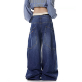 Flytonn-Blue High Waist Women Jeans American Fashion Streetwear Wide Leg Jean Female Trouser Vintage Y2K NEW Straight Baggy Denim Pants