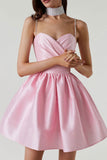 Flytonn-nye outfits Silky Sweetheart Spaghetti Strap Pleated Satin Skater Mini Dress - Pink