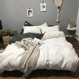 Flytonn-2025 Spring Bedding Set Solid Blue Duvet Cover Set Flat Sheet with Pillowcases 2025 New Twin Full Size Boys Girls Bed Linen Grey Green Bedding Kit