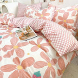 Flytonn-2025 Spring Bedding Set Kawaii Cherry Duvet Cover Set Pillowcase Flat Sheet Floral Boys Girls Twin Full Size Soft Bedding Kit Korean Ins Style Home Use