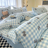 Flytonn-2025 Spring Bedding Set Classic Plaid Bedding Set 2025 Blue Pink Twin Queen Duvet Cover Flat Sheet Pillowcase No Filler Girl Boys Hotel Home Bed Linens