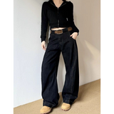 Flytonn-Black Jeans Women Vintage Personality High Waisted Straight Trouser Streetwear Casual Loose Girl Wide Leg Classic Denim Pants