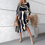 Flytonn-Black Friday Sale - Women's Casual Round Neck Three Quarter Sleeve Midi Dress