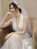 Flytonn-y2k outfits Bride's Wedding Morning Robe Evening Banquet Birthday Party  Lace Light Wedding Dress for Women Luxury Sleeveless Long Dress