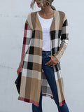 Flytonn-Winter Outfits Christmas Thanksgiving Gift New Year's Eve Outwear Long Sleeves Loose Plaid Collarless Outerwear