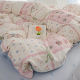 Flytonn-2025 Spring Bedding Set Floral Bedding Set Ins Korean Style Girls Full Queen Size Duvet Cover Flat Sheet Pillowcase No Filler Soft New Home Bed Linens