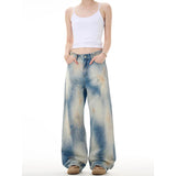 Flytonn-2025 Spring Vintage Ripped Harajuku Y2K Loose Jeans Hollow Out Tassels Pants Women's Wide Leg Trashy Print Baggy Denim Trouser