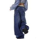 Flytonn-Blue High Waist Women Jeans American Fashion Streetwear Wide Leg Jean Female Trouser Vintage Y2K NEW Straight Baggy Denim Pants