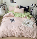 Flytonn-2025 Spring Bedding Set Nordic Green Pink Duvet Cover Set No Filling Soft Washed Cotton Ins Style Boys Girls Single Queen Size Bed Linen Pillowcases