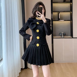 Flytonn-y2k outfits Autumn/Winter New High end Light Luxury Short Pleated Dress Light Mature Style Big Bow Short Checkered Woolen Dress for Women