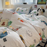 Flytonn-2025 Spring Bedding Set Cute Dinosaur Bedding Set Ins Style Boys Girls Duvet Cover No Filler Pillowcases Flat Sheet Single Queen Size New Bed Linens