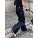 Flytonn-Vintage High Waist Women Black Jeans Korean Fashion Streetwear Wide Leg Jean Female Denim Trouser Straight Baggy Mom Denim Pants