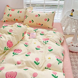 Flytonn-2025 Spring Bedding Set 2025 New Kawaii Duvet Cover Flat Sheet Pillowcases Kit No Filling Twin Single Queen Size Kids Adult Bedding Set Ins Style