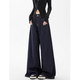 Flytonn-Women's Retro Wide Leg Baggy Casual Denim Trouser Solid Color High Waist Loose Jeans 2024 Autumn Harajuku Full Length Pants