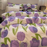 Flytonn-2025 Spring Bedding Set Tulips Duvet Cover Set with Flat Sheet Pillowcases Fashion Twin Double Queen Size Bed Linen Soft Boys Girls Bedding Kit