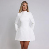 Flytonn Autumn Long Sleeve Dress 2025 New Arrivals Backless Sexy Dress White Mini A Line Party Dresses Women's Clothing-nye outfits