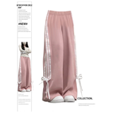 Flytonn-Women's Pink Bow Apricot Sweatpants Y2k Retro 2000s High Waist Baggy Jogger Trousers Harajuku Streetwear Wide Pants Clothes 2024