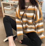 Flytonn-back to school outfits Loose Long Knitted Striped Sweater-spring outfits