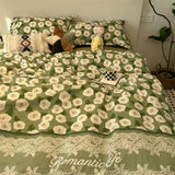 Flytonn-2025 Spring Bedding Set Christmas Bedding Set Flat Sheet Duvet Cover Pillowcase Combination Green Tree Flower Home Textile Bed Linen Fashion