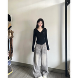 Flytonn-Women's Grey Jeans Baggy Vintage 90 Aesthetic Star Cowboy Pants Harajuku Oversize Denim Trousers Y2k 2000s Trashy Clothes 2024