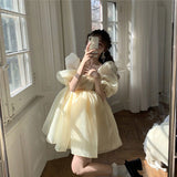 Flytonn-y2k outfits French Retro Palace Fairy Sweet Princess Dress Summer Bubble Sleeve Birthday Party Organza Slim Short Puffy Dress for Women