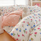 Flytonn-2025 Spring Bedding Set Pink Tulip Bedding Set No Filler Ins 2025 New Twin Queen Size Comforter Duvet Cover Flat Sheet Pillowcase Boys Girls Bed Linens