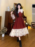 Flytonn-y2k outfits Heavy Industry Embroidery Splicing Contrasting Color Princess Dress Female Doll Collar College Style Sweet Long Dress for Women