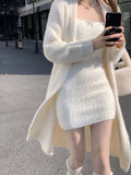 Flytonn-y2k outfits Sexy Two Piece Set Women Outfits Winter Sweet Plush Fleece Slim Wrap Hip Strapless Dress+Mink Fleece Cardigan Coat for Women