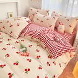 Flytonn-2025 Spring Bedding Set Ins Heart Duvet Cover Set New No Filler Flat Sheet Pillowcases Floral Single Double Full Size Soft Home Totel Bedspread