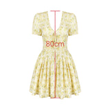 Flytonn Fashion Summer Dresses 2025 Yellow Flower Print Party Dresses Elegant Puff Sleeve Birthday Holiday Dress Women's Clothing-nye outfits