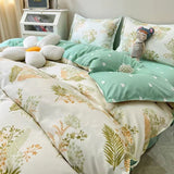 Flytonn-2025 Spring Bedding Set Ins Style Bedding Set Nordic Single Double Flat Sheet Duvet Cover Pillowcase Soft Microfiber Full Queen Size Bed Linen