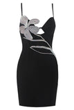 Flytonn-nye outfits Sparkly Crystal Petal Embellished Bandage Slip Mini Dress - Black