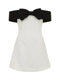 Flytonn- Ciara Off-White Bow Detail Mini Dress