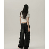 Flytonn-2024 Black Women's Jeans Y2K Vintage High Waisted Straight Trouser American Streetwear Loose Girl Clothing Wide Leg Denim Pants