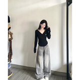 Flytonn-Women's Grey Jeans Baggy Vintage 90 Aesthetic Star Cowboy Pants Harajuku Oversize Denim Trousers Y2k 2000s Trashy Clothes 2024