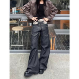 Flytonn-Black High Waist Women Jeans Hip-hop Style Fashion Vintage Streetwear Y2K Wide Leg Jean 2024 Female Trouser Baggy Denim Pants